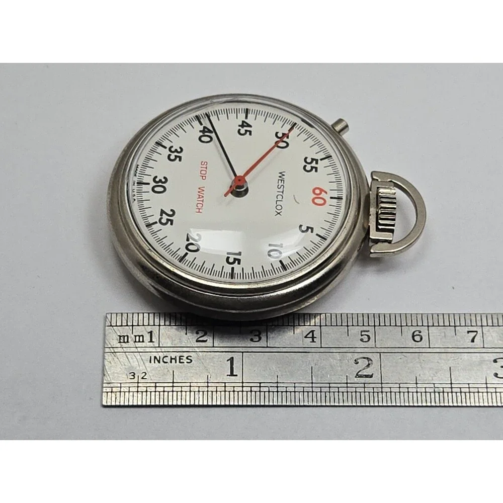 Vintage Westclox Mechanical Stopwatch USA Made Wind Up Pocket Timer Silver Retro